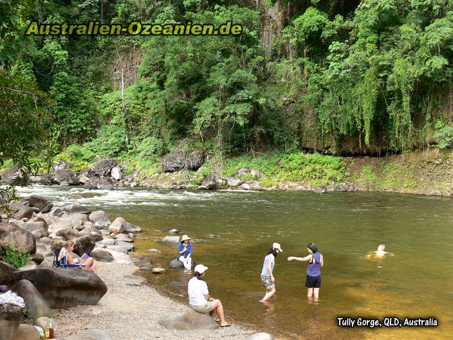 Touristen am und im Tully River